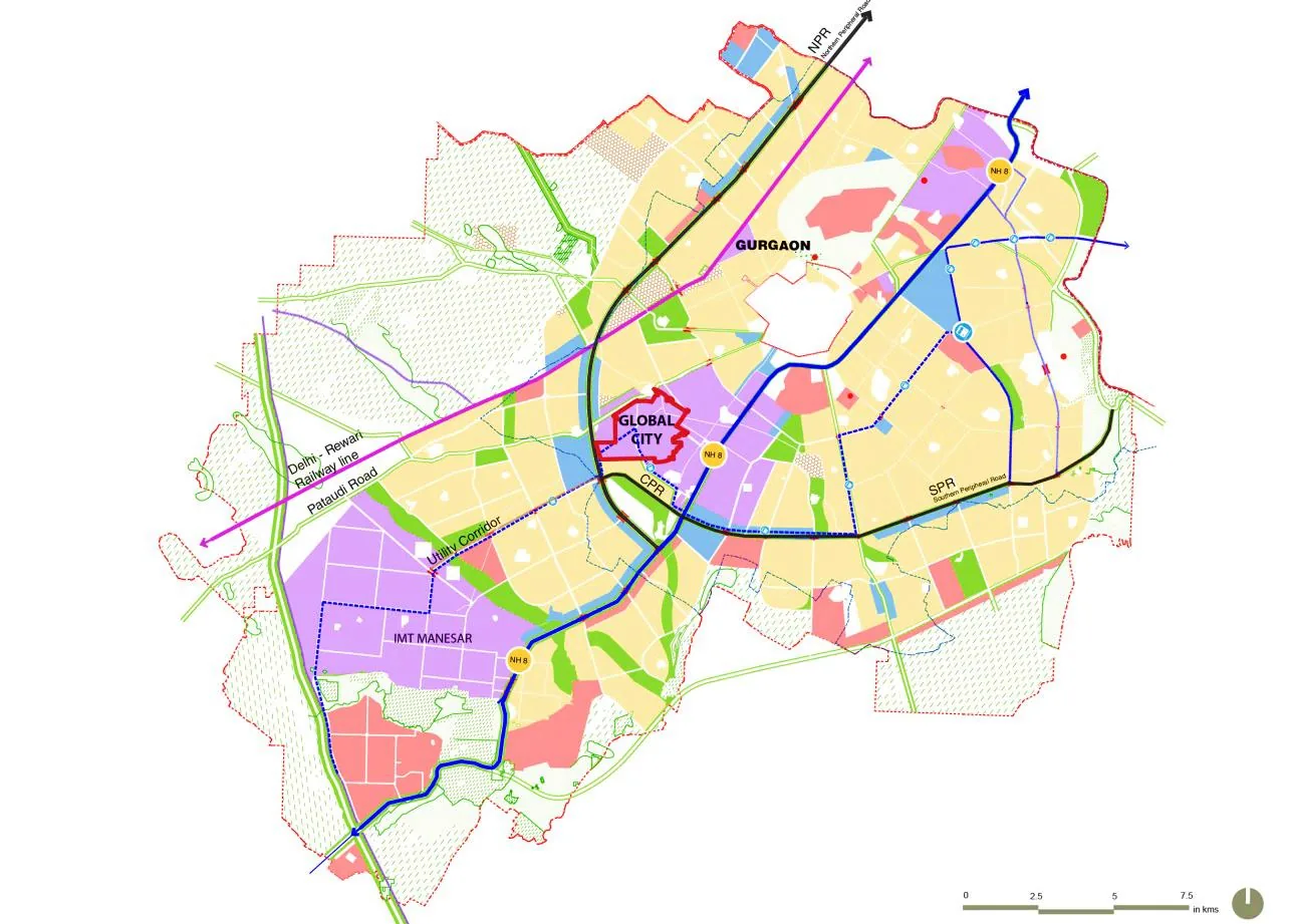 Map of Gurugram showing Global City between Dwarka Expressway, Pataudi Road and NH-48