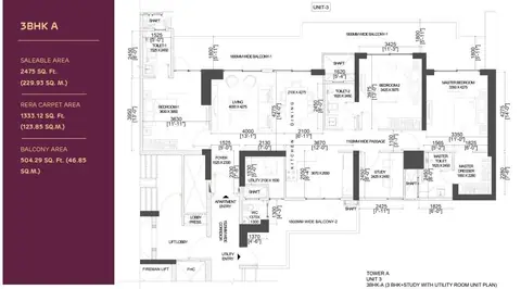 Adani The Marq 3BHK+Servant floor plan