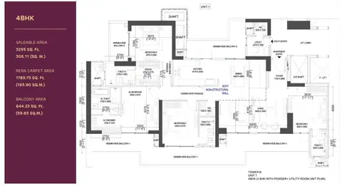 Adani The Marq 4BHK+SRV floor plan
