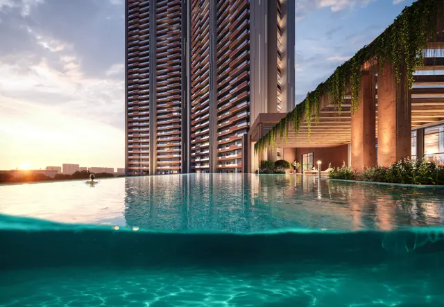 Adani The Marq — infinity pool with towers