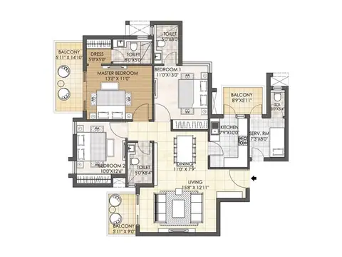 Adani Oyster Grande 3 BHK + SRV floor plan
