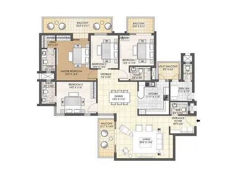 Adani Oyster Grande 4 BHK+SRV+PR floor plan