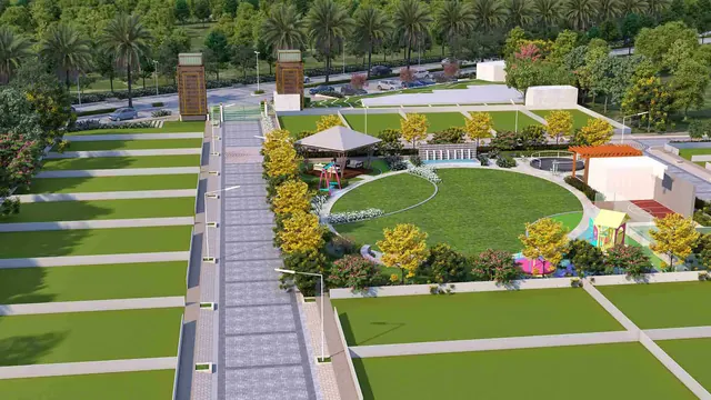 Adani Tatva Estates — aerial render of plotted layout and central park