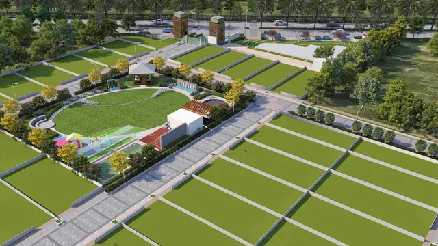 Adani Tatva Estates — aerial render of plots and park