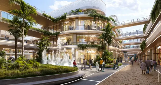 AIPL Joy District — internal retail boulevard with fountain