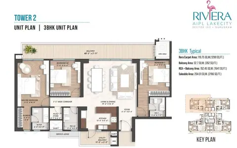 AIPL Riviera 3BHK floor plan