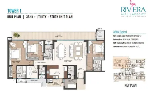 AIPL Riviera 3 BHK+SQ+Study floor plan