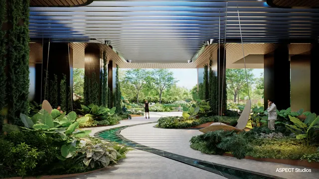 AIPL Riviera — landscaped drop-off / entrance plaza