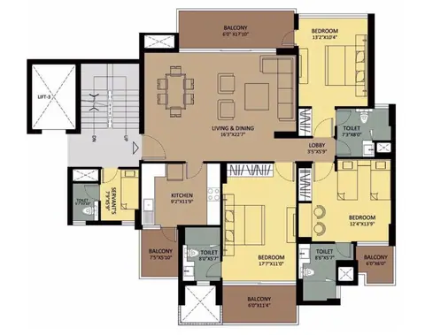Ambience Creacions 3 BHK + SR floor plan