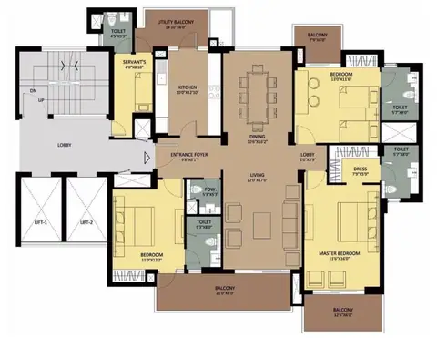 Ambience Creacions 3 BHK + SR floor plan