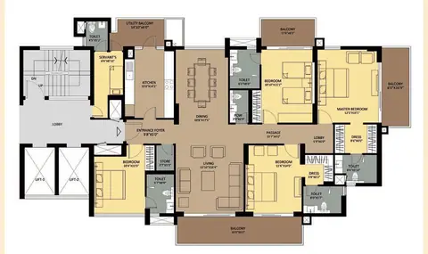 Ambience Creacions 4 BHK + SR floor plan