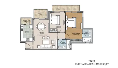 Ansal Heights 86 2 BHK+2T floor plan