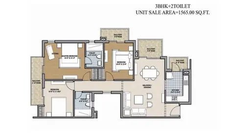 Ansal Heights 86 3 BHK+2T floor plan