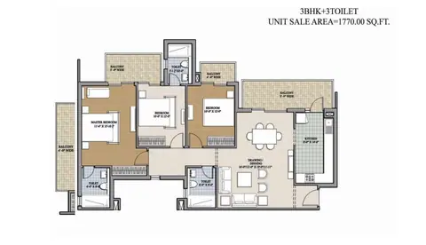 Ansal Heights 86 3 BHK+2T floor plan