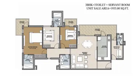 Ansal Heights 86 3 BHK+2T floor plan
