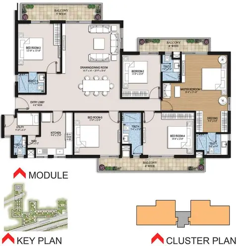 Ansal Heights 86 4BHK + 1Room + SQ floor plan