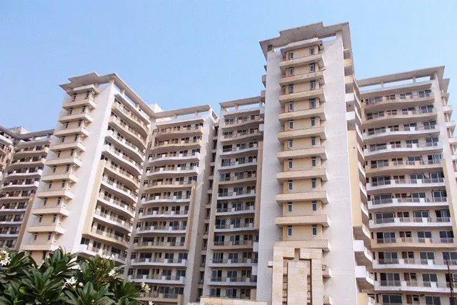 Ansal Heights 86 — tower cluster elevation (real photo)
