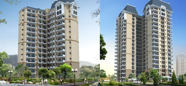 Ansal Highland Park — tower elevations (render pair)