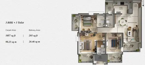 Ashiana Aaroham 3BHK floor plan