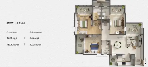 Ashiana Aaroham 3BHK + Servant floor plan