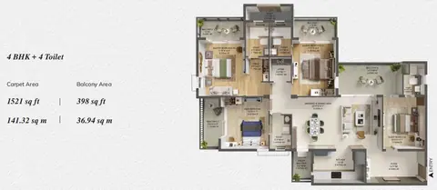 Ashiana Aaroham 4BHK+SRV floor plan