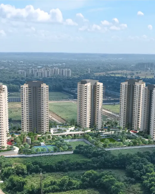 Ashiana Aaroham — aerial view of five towers with landscape