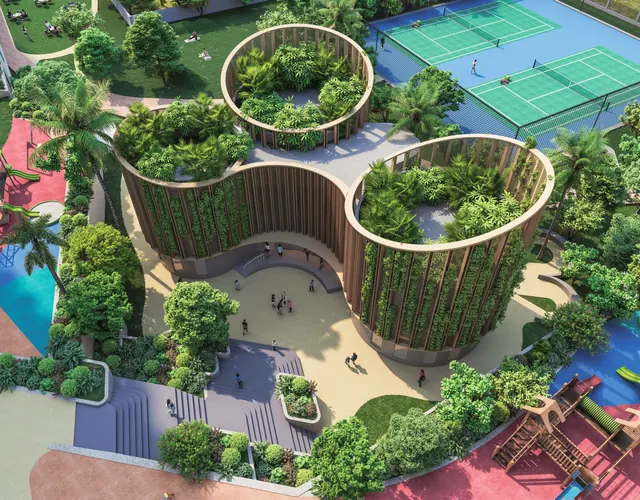 Ashiana Aaroham — learning hub pavilions aerial