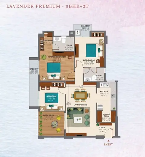 Ashiana Amarah 3 BHK + 2T floor plan