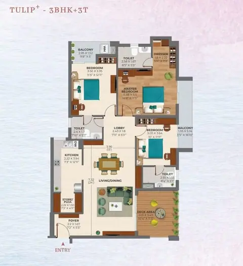 Ashiana Amarah 3 BHK + 3T floor plan
