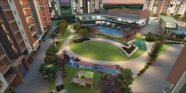 Ashiana Amarah — central landscape aerial render