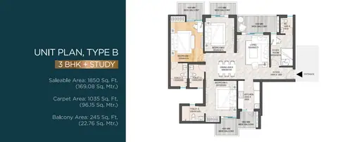 ATS HomeKraft Sanctuary 105 3bhk + study floor plan