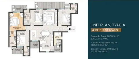 ATS HomeKraft Sanctuary 105 4 BHK + Servant floor plan