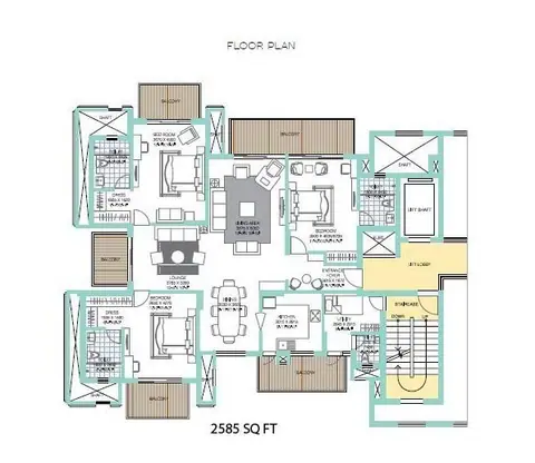 ATS Tourmaline 3 BHK + Family Lounge + SQ floor plan