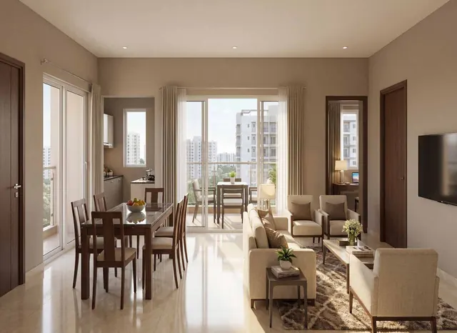 Aura The Aerth — Living area with balcony access (render)