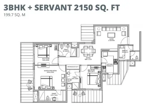 Bestech Altura 3BHK+SQ floor plan