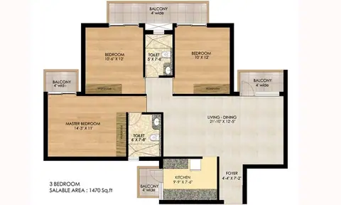 BPTP Park Generation 3BHK floor plan