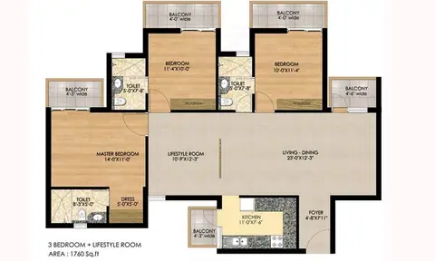 BPTP Park Generation 3BHK + Utility floor plan