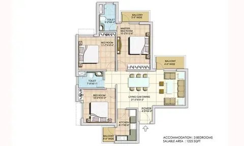 BPTP Spacio 3 BHK floor plan