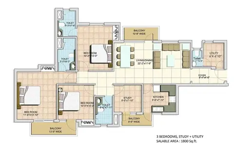 BPTP Spacio 3BHK + 3T + SR floor plan
