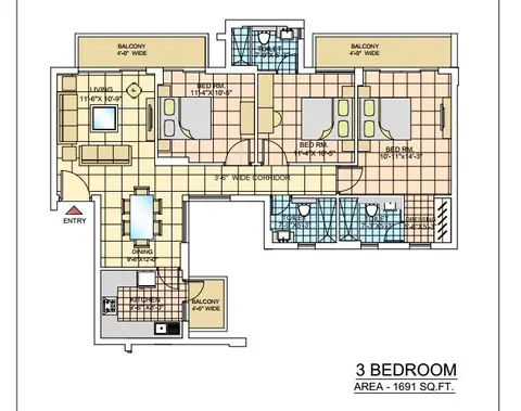 BPTP Terra 3BHK floor plan