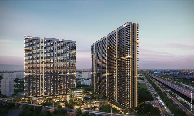 BPTP Verti Greens GAIA Residences — exterior towers at dusk, alternate view