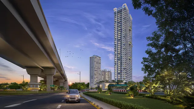 Central Park Delphine — towers from expressway flyover