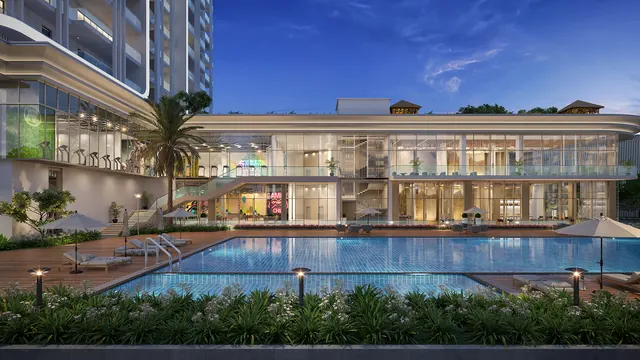 Central Park Delphine — clubhouse and outdoor pool