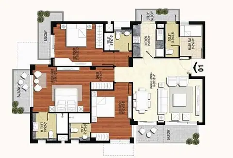 Conscient Heritage Max 3 BHK + SRV + Study floor plan