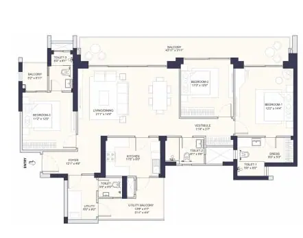Conscient Parq 3 BHK + UT floor plan