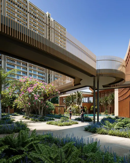 Conscient Parq — sky bridge over garden