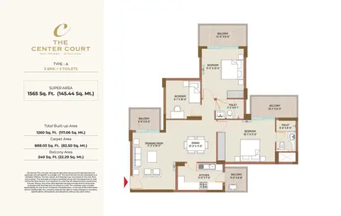 County The Center Court 2BHK+Study floor plan