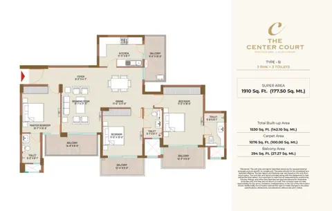 County The Center Court 3BHK floor plan