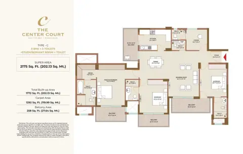 County The Center Court 3BHK+Servant floor plan