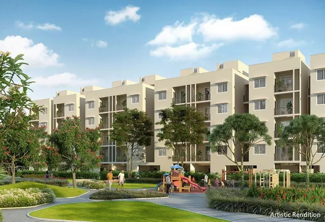 DLF Garden City Enclave — low-rise blocks with landscaped park (render)